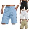Men's -color Loose-fit American- Cotton-linen Beach Casual Button Shorts