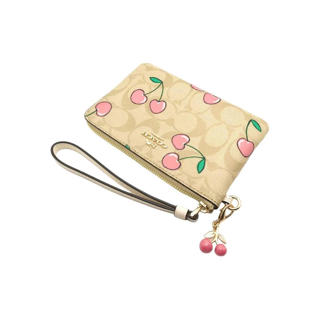 Coach Hart 16 Klassiek Monogram Kersenprint Rits Polsbandje Clutch Kleine Dames clutch Kaki CF398-IMOT4