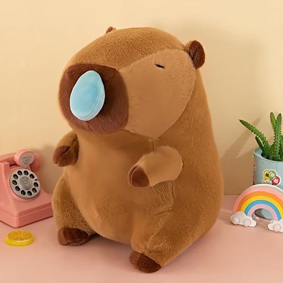 Capybara Plush Doll Soft Stuffed Animal Pillow Comfortable Hugging Toy with Cute Turtle Accessory Cozy Cushion Gift for Kids Adults