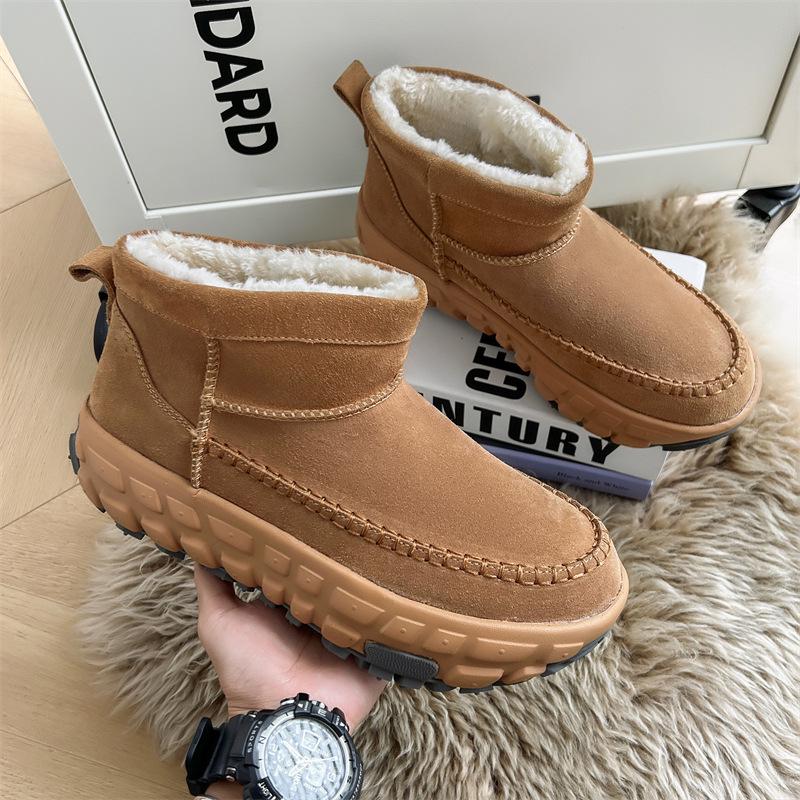 3336 Retro British-Style Snow Boots: Thick Sole, Heightening Leather, Cotton-Lined for Autumn and Winter