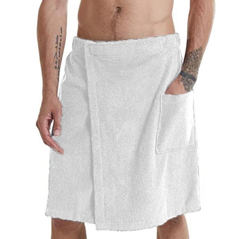 Men's Solid Color Wearable Bath Towel Bath House Shower Room Bathrobe with Pocket Bath Towel Soft Comfortable Beach Towel