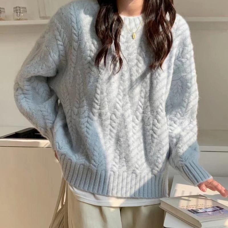 Autumn and Winter New Fashion Pink Gentle Soft Waxy Lazy Style High-end Pullover Knitted Sweater Twist Sweater Women