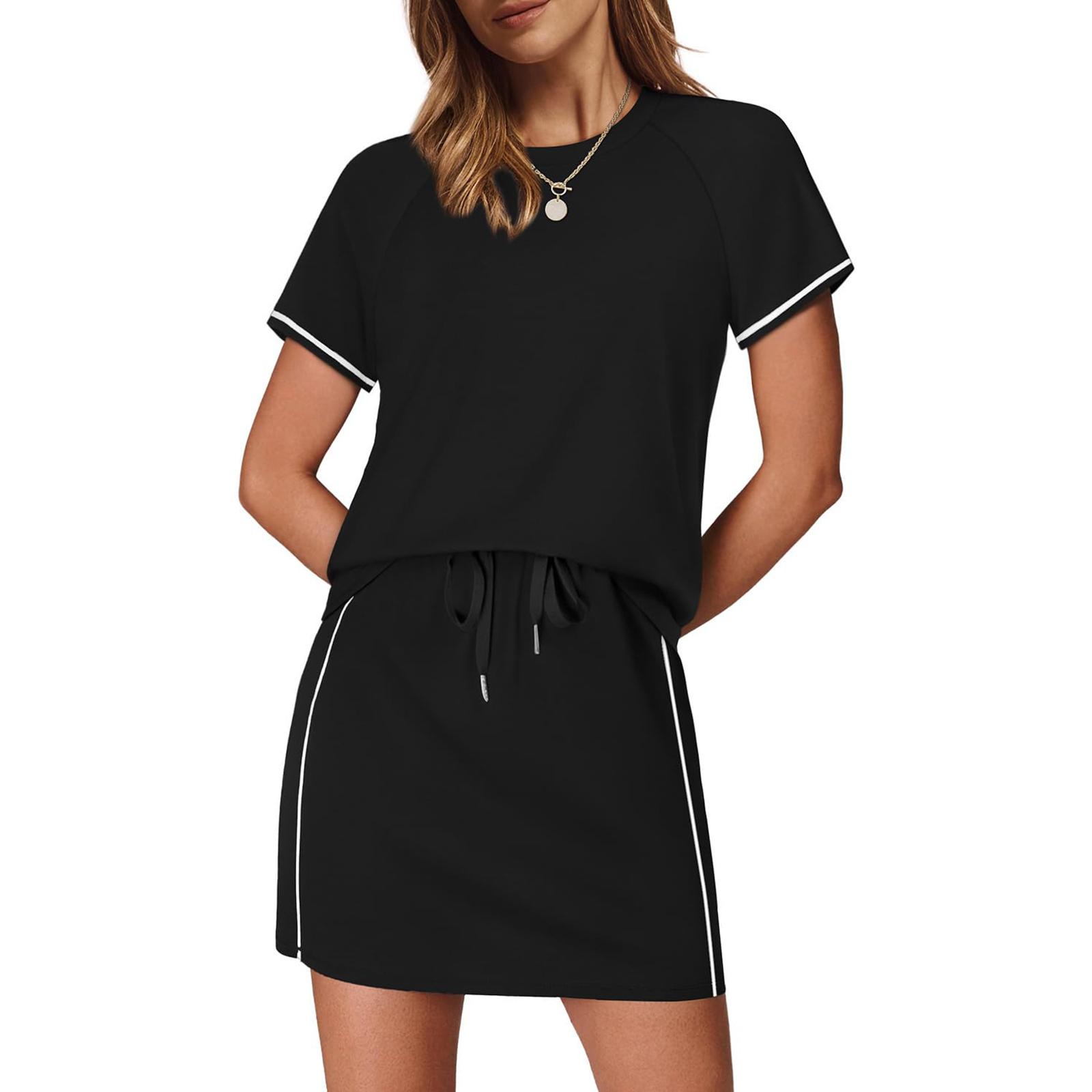 

2 Piece Sets For Women Skirt Sets Summer Outfits Womens Clothing Set Travel Workout Skort Sets S чорний
