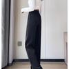Women's High-Waist Black Wide-Leg Pants: 2026 Spring/Summer Petite Casual Drapey Long Straight Pants