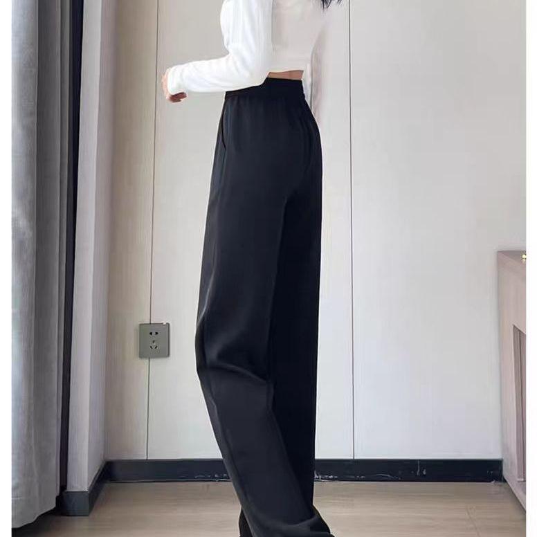 Women's High-Waist Black Wide-Leg Pants: 2026 Spring/Summer Petite Casual Drapey Long Straight Pants