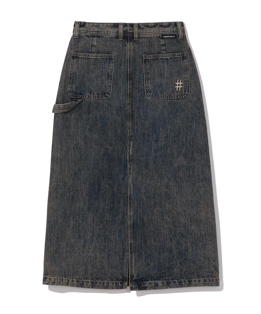Vintril Sunday Fatigue Denim Long Skirt (Indigo)