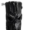 LED Lighted Horror Ornaments Halloween Tree Stump Skull Candle Holder, Spooky Face Tabletop Decor, Hollow Scary Holders Tealight Holder for Electronic
