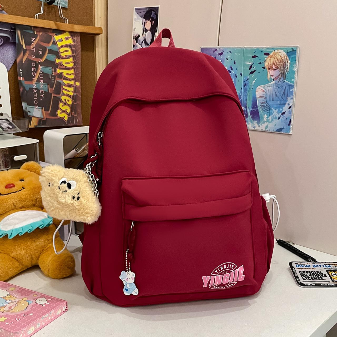 

School bag junior high school girls niche simple versatile medium high school students backpack large capacity youth feeling backpack Pendant not included красный