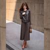 Women's Relaxed Faux Leather Vest & Striped Knit Dress Set