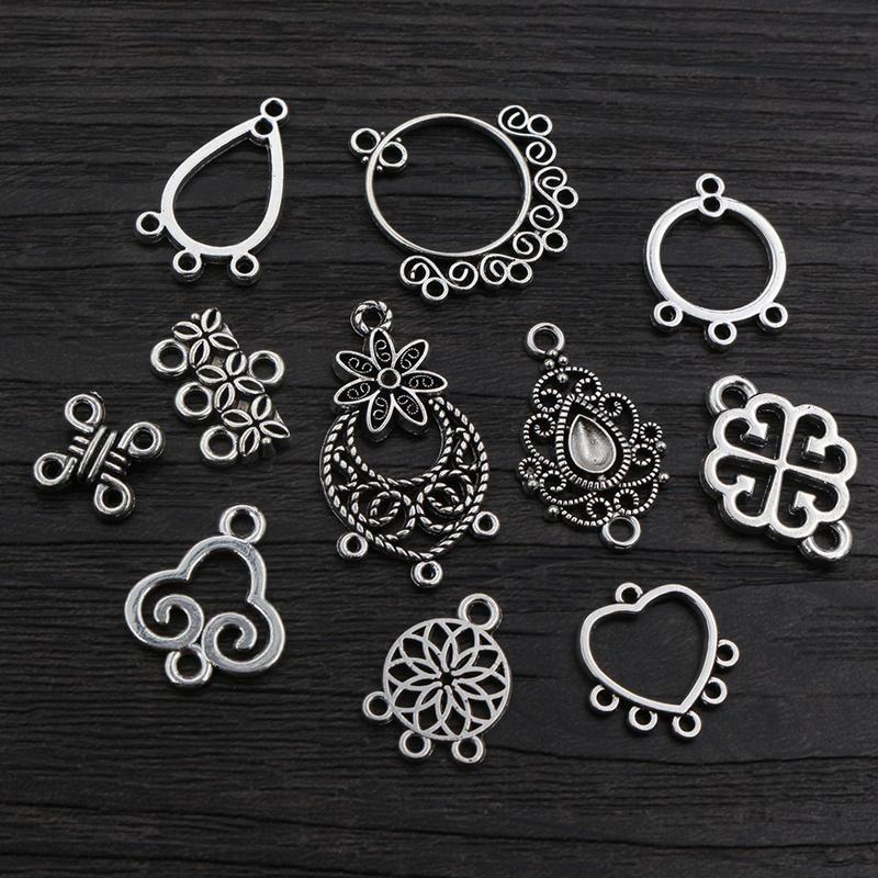 30pcs Antique Silver Plated Boho Vintage Flower Connector Charms Pendant DIY Necklace Bracelet Jewelry Making Findings Supplies