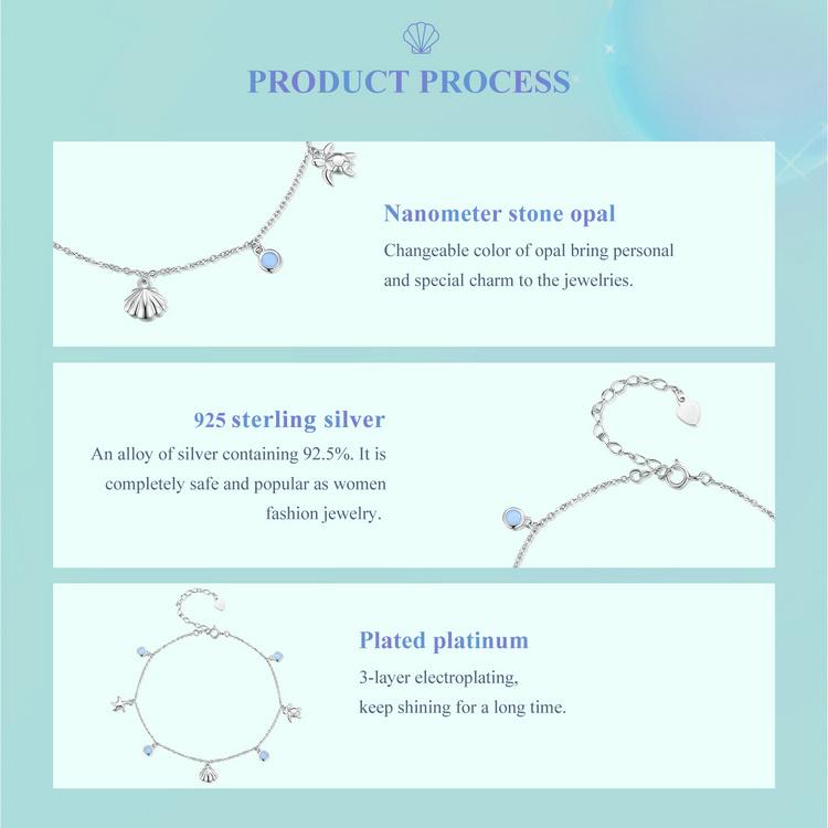 BAMOER 925 Sterling Silver Seastar and Shell Pendant Anklet Simple Chain Foot Jewelry for Women Platinum Plated Summer Jewelry