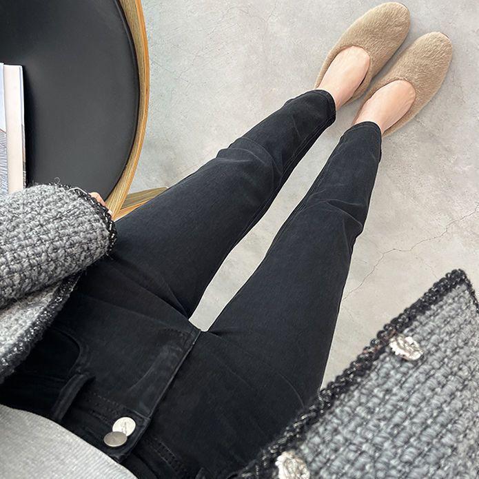 

Double Button High Waist Leather Patch Slimming Cigarette Jeans for Women - 2026 Korean Style Trend XL