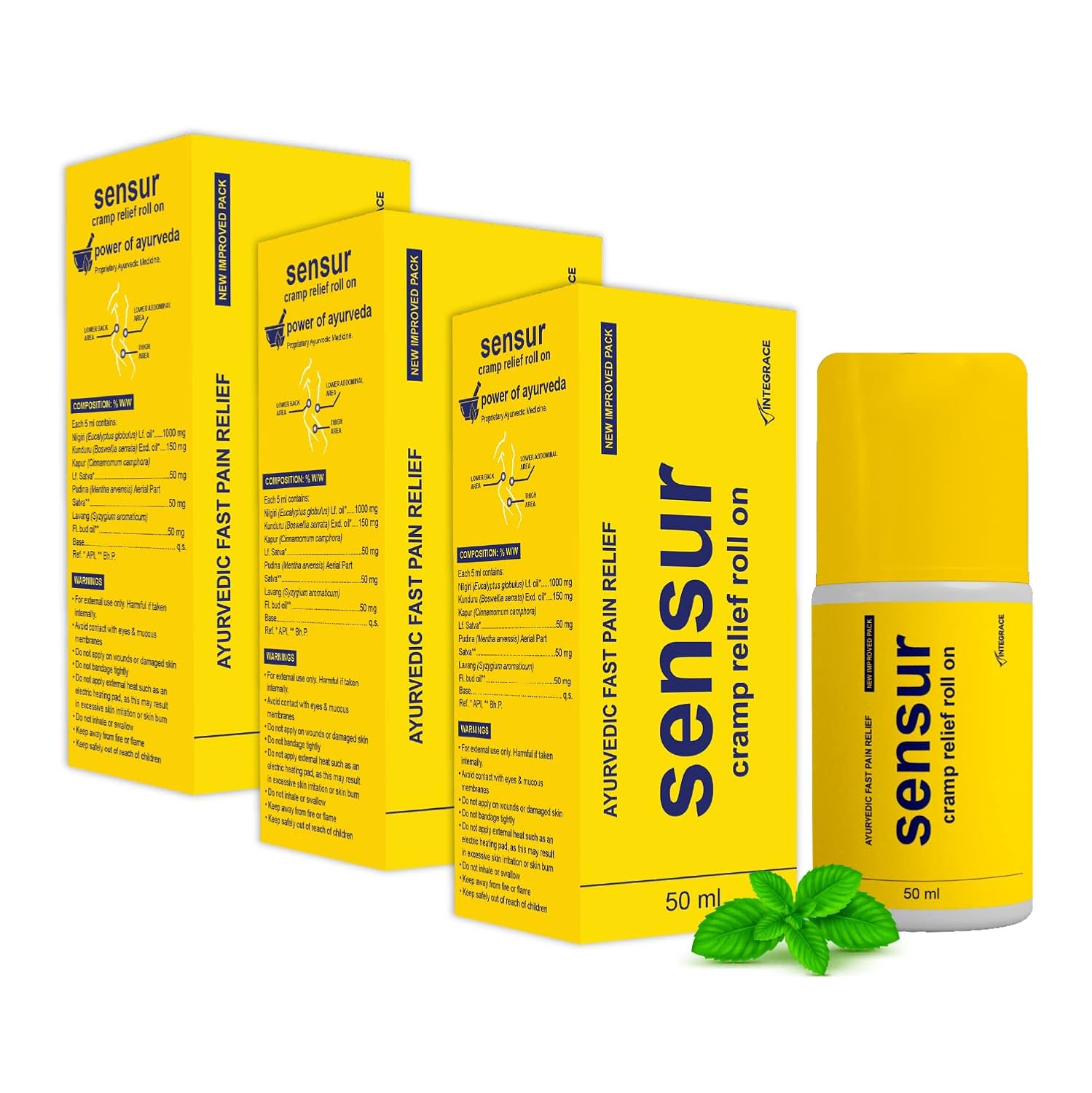 

Sensur Ayurvedic Cramp Relief Roll On 50ml Pack of 3 Fast Soothing Relief for Period Pain Abdomen Back Thighs