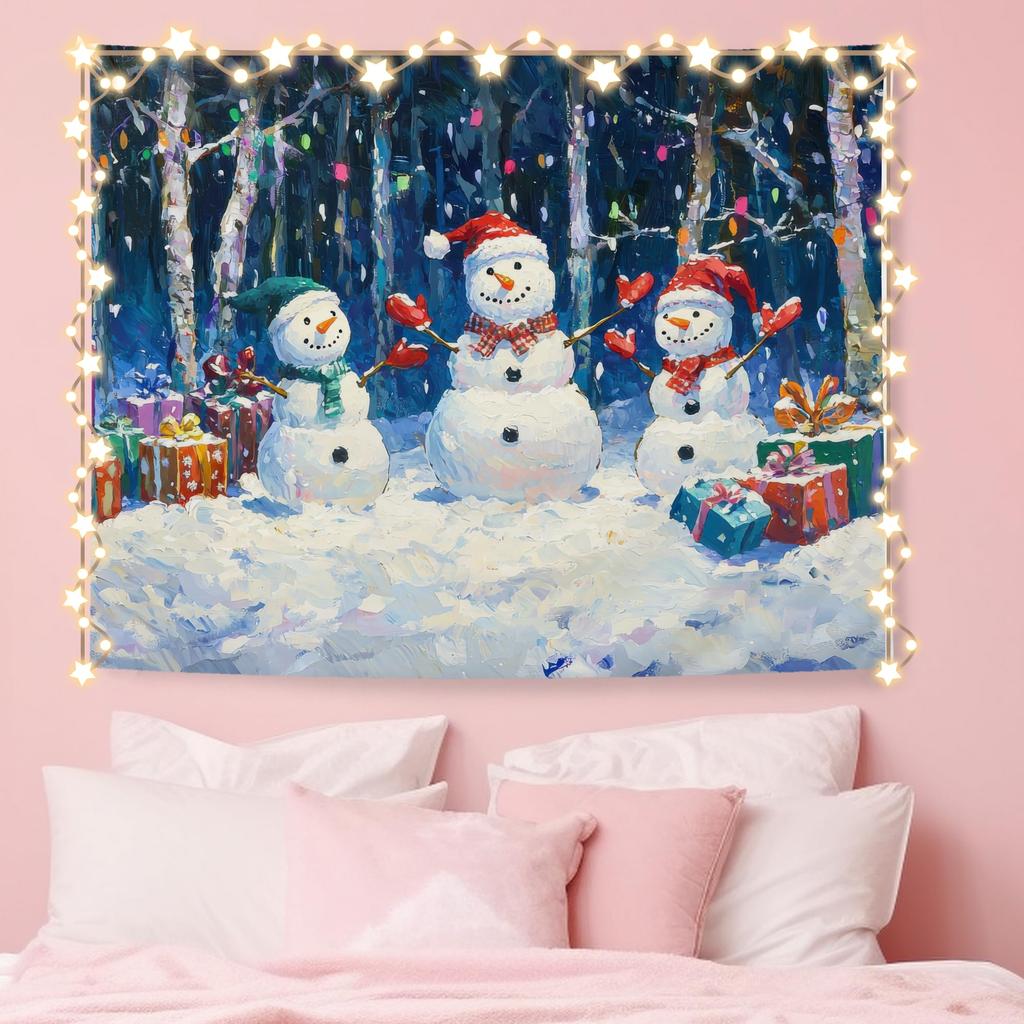 Winter Christmas Deer Tapestry,Rustic Christmas Wall Tapestry For Bedroom, Winter Snowy Forest Xmas Deer Tapestries Wall Hanging
