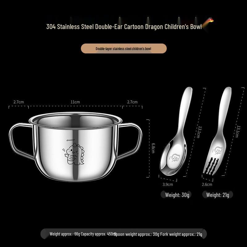 

ZISIZ Kids Cartoon Dragon 304 Stainless Steel Feeding Bowl Set