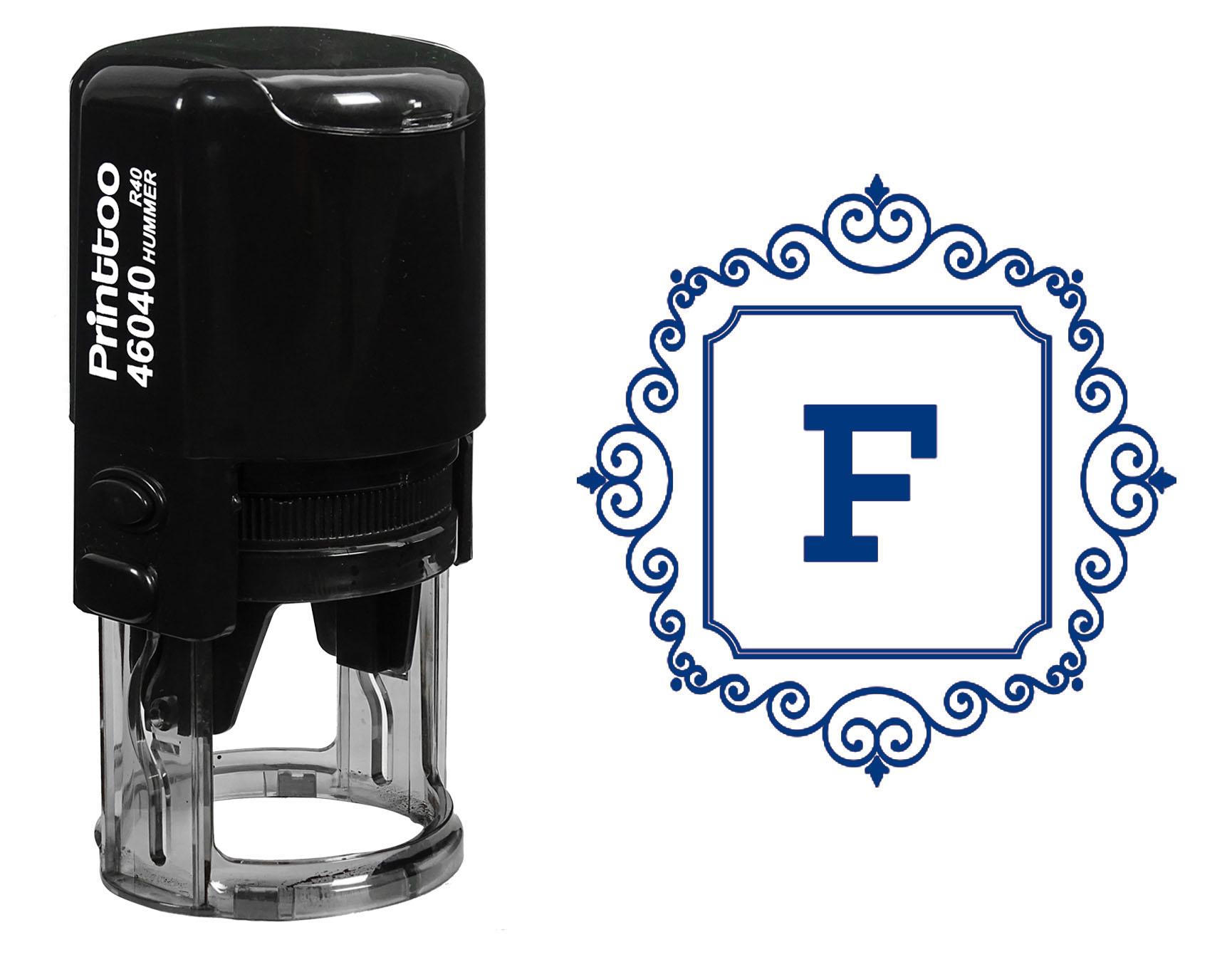 

Printtoo Swirl Border Square F Алфавіт монограма Початковий штамп R-40 Office 30 mm Diameter (Approx) синій