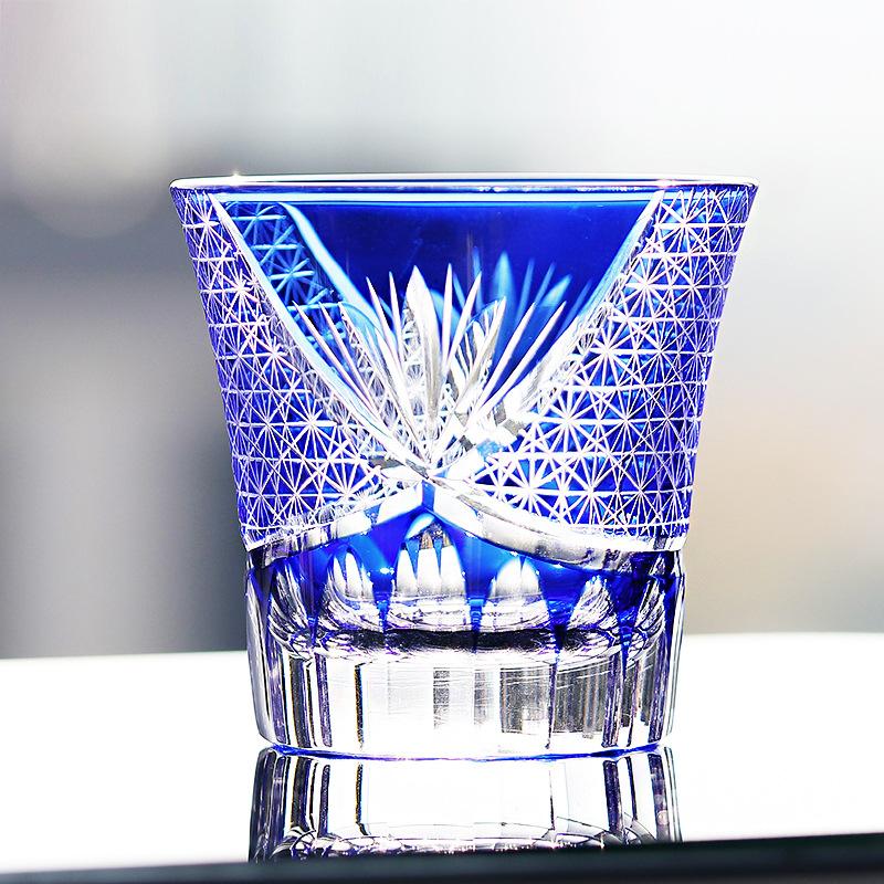Edo Cut off Hand carved crystal glass wine glasses, Creative whisky glass, Japanese style chrysanthemum patterned beer mug