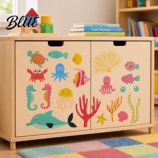 Octopus Glow Sticker in The Dark Wall Stickers, Self-Adhesive Undersea Animals Decals with Turtles In Stickers Clown Fish Octopus, Luminous