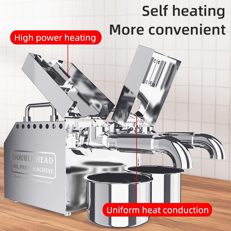 B02 New Double Head Oil Press Commercial Stainless Steel High Extraction Rate Press Flaxseed Sunflower Seed Coconut Meat