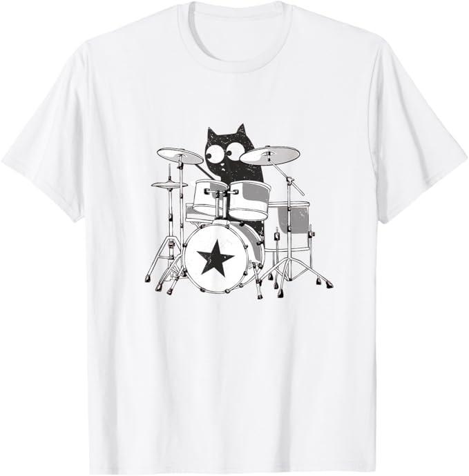 Cat Drummer Funny Band Playing Kitty Punk Rockstar Kitten T-Shirt Unisex T-Shirt XL