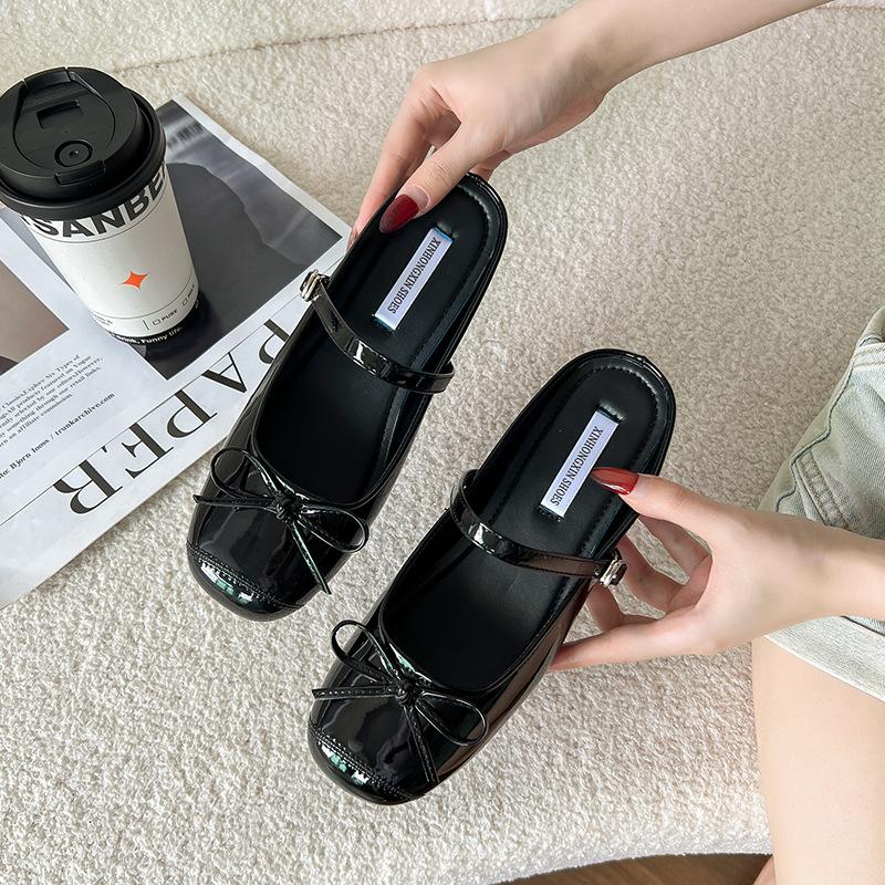 Bow inner height increase bag head fashionable retro gentle comfortable soft bottom evening half slippers women