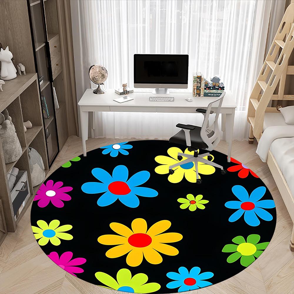 1PC Flower Pattern Chair Carpet for Office, Indoor Non-Slip Washable Carpet, Soft Comfortable Mat For Office Room yy250930155