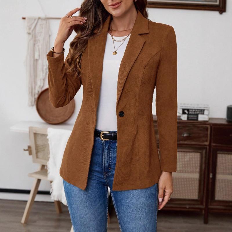 Autumn Winter Casual Fashion Solid Color Cardigan Blazers Women Vintage All-match Corduroy Suit Coat Top