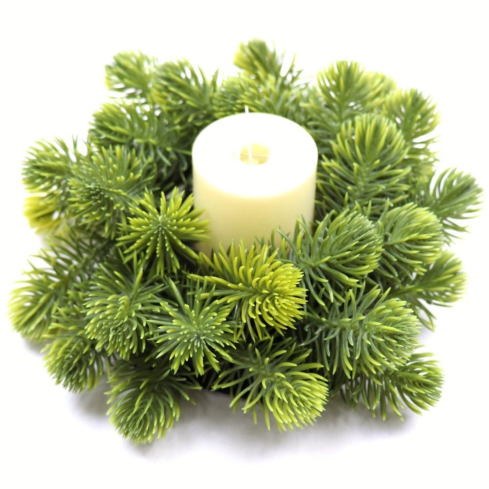 20cm Christmas Candlestick Wreath Handmade DIY Simulation Pine Branch Rose Flower Elegant Red Berry Candle Wreaths