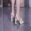 Fairy Wind Platform Flower High-heeled Sandals 2025 Summer Comfortable and Not Tired Feet Naked Pink Waterproof Table Thick Heel One-word Buckle