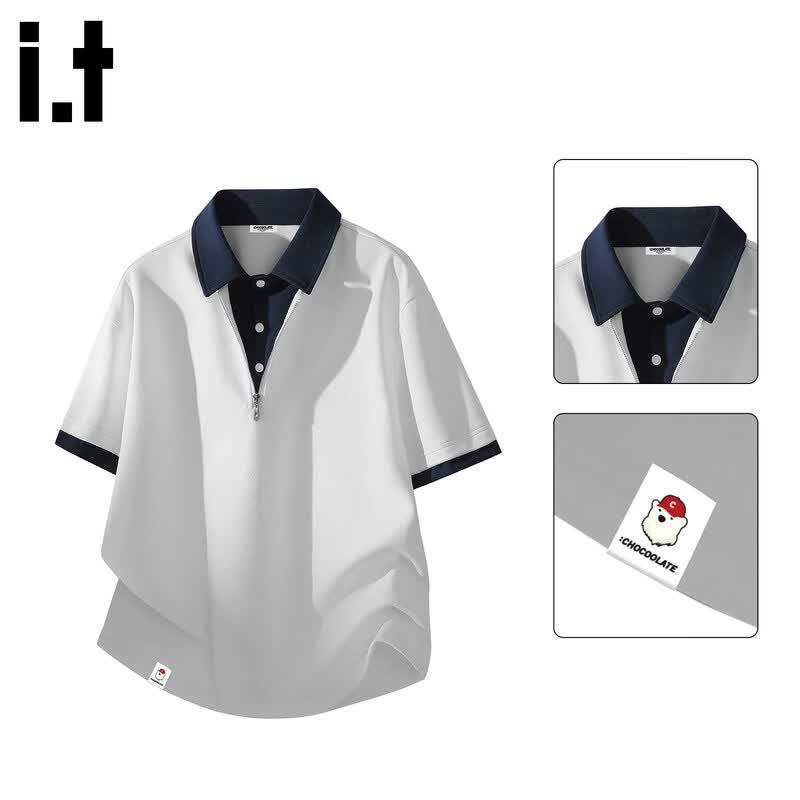 

:CHOCOOLATEit Men s Faux Two-Piece Half-Zip Polo Shirt 3XL