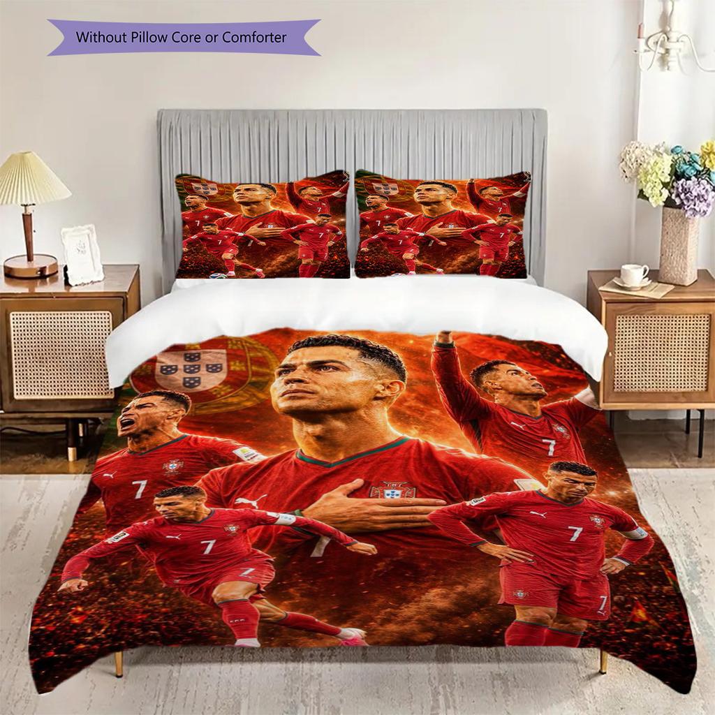 Portugal Football Legend Ronaldo Threepiece Set Without Core 1 Duvet Cover 2 Pillowcase Without Core Christmas Birthday Gift Bedding Set