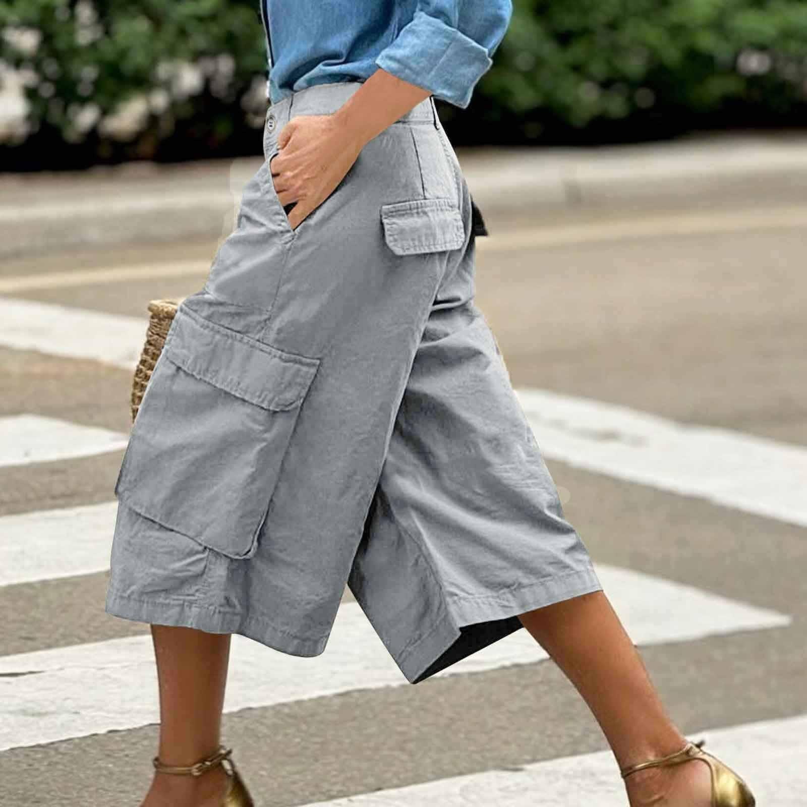 

Женские широкие брюки с карманами, свободные укороченные брюки с высокой талией