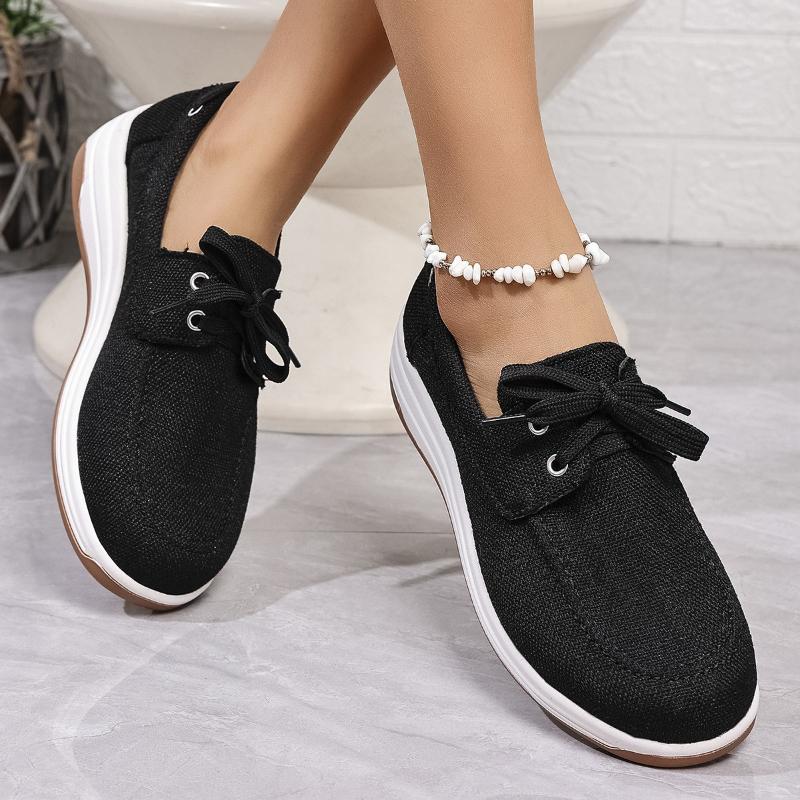 New Large Casual Shoes 2025 Spring and Autumn New Round Head Thick Bottom Canvas Shoes Flat Casual Women Shoes Zapatos De Mujer