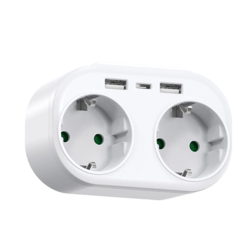 Multifunction Wall Plugs Adapters Convert German/French Outlet to 2 EU Socket with USB Port Electrical Converter Tool