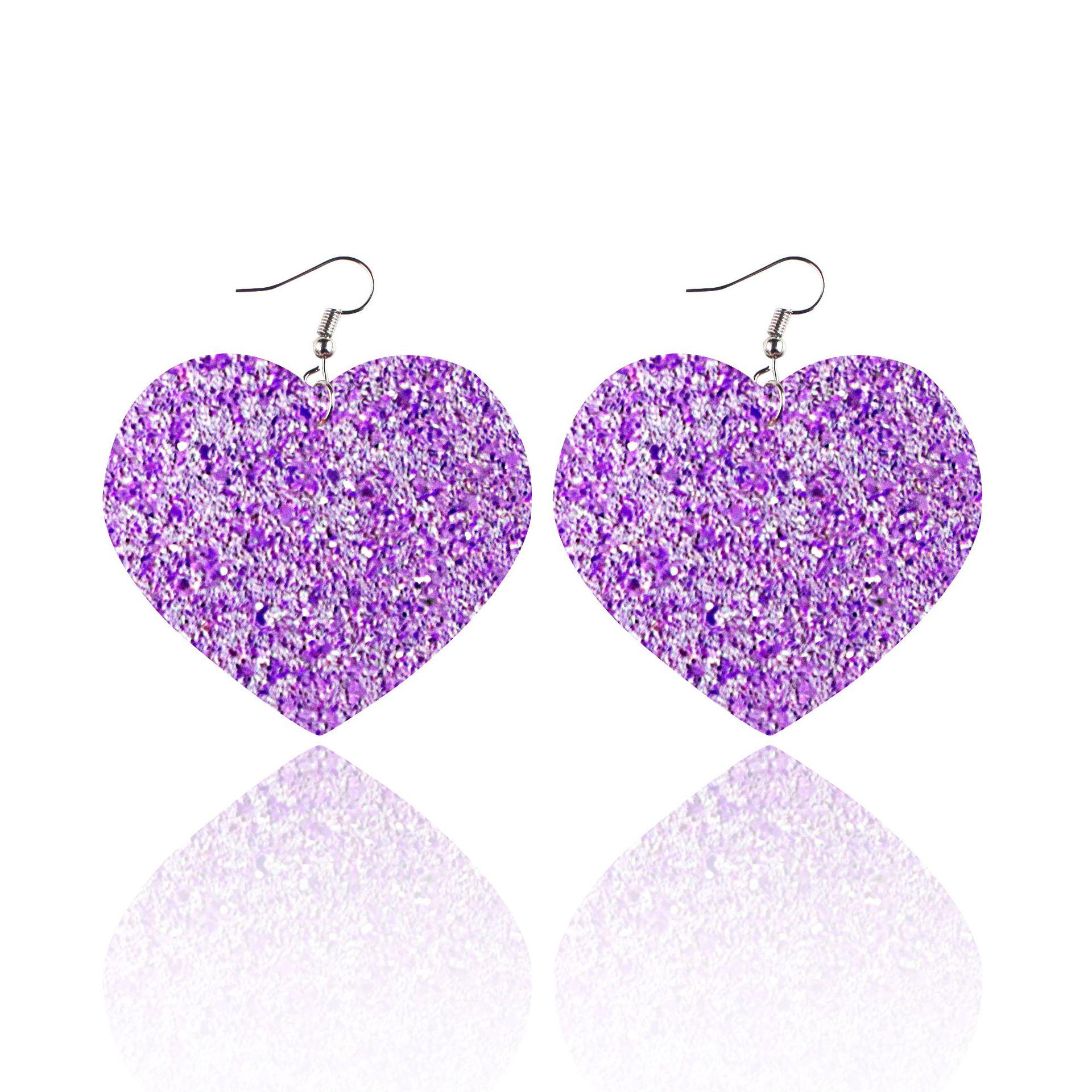 

Heart-Shaped Glitter Leather Dangle Earrings - Valentine s Day Mood