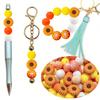 25PCS daisy and floral printed silicone bead set, punk style, suitable for DIY keychains, bracelets, bead pens