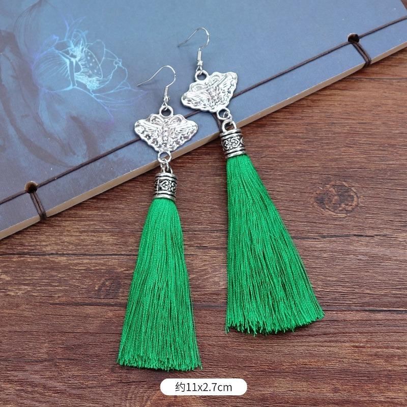 Vintage embroidery earrings hairpin classical temperament Miao peacock flower fringed earrings hair accessories set women