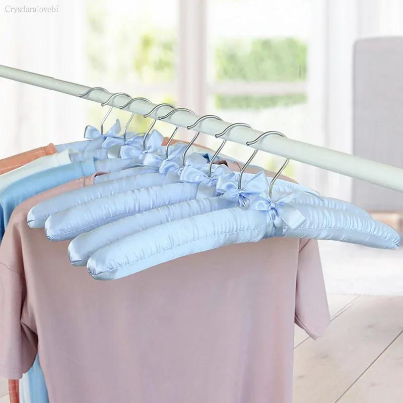 10PCS 38cm Satin Padded Hanger Silk Wrapped Clothes Hanger Hanging Silver Hook Sponge Hangers Clothes Shop Display Hangers