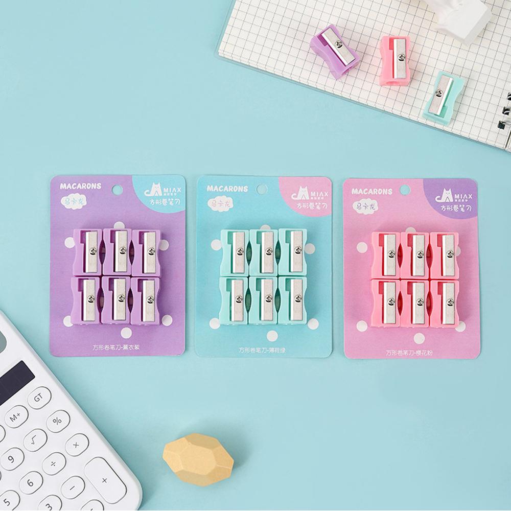 

18 Pcs Macaron Colored Pocket Mini Manual Square Single Hole Pencil Sharpeners Cute for Children Students Color random