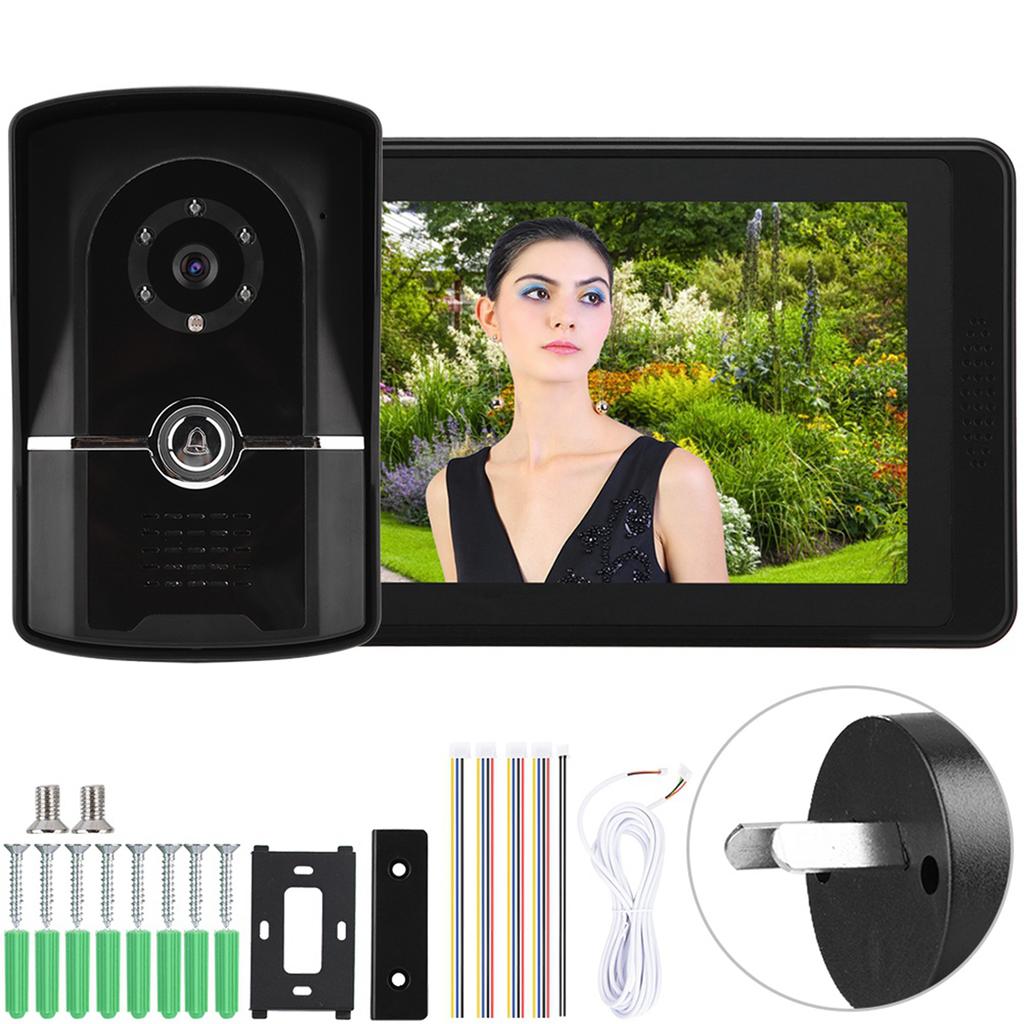 7 Inch LCD Wired Video Door Phone Intercom Doorbell App Remote Unlock Entry System