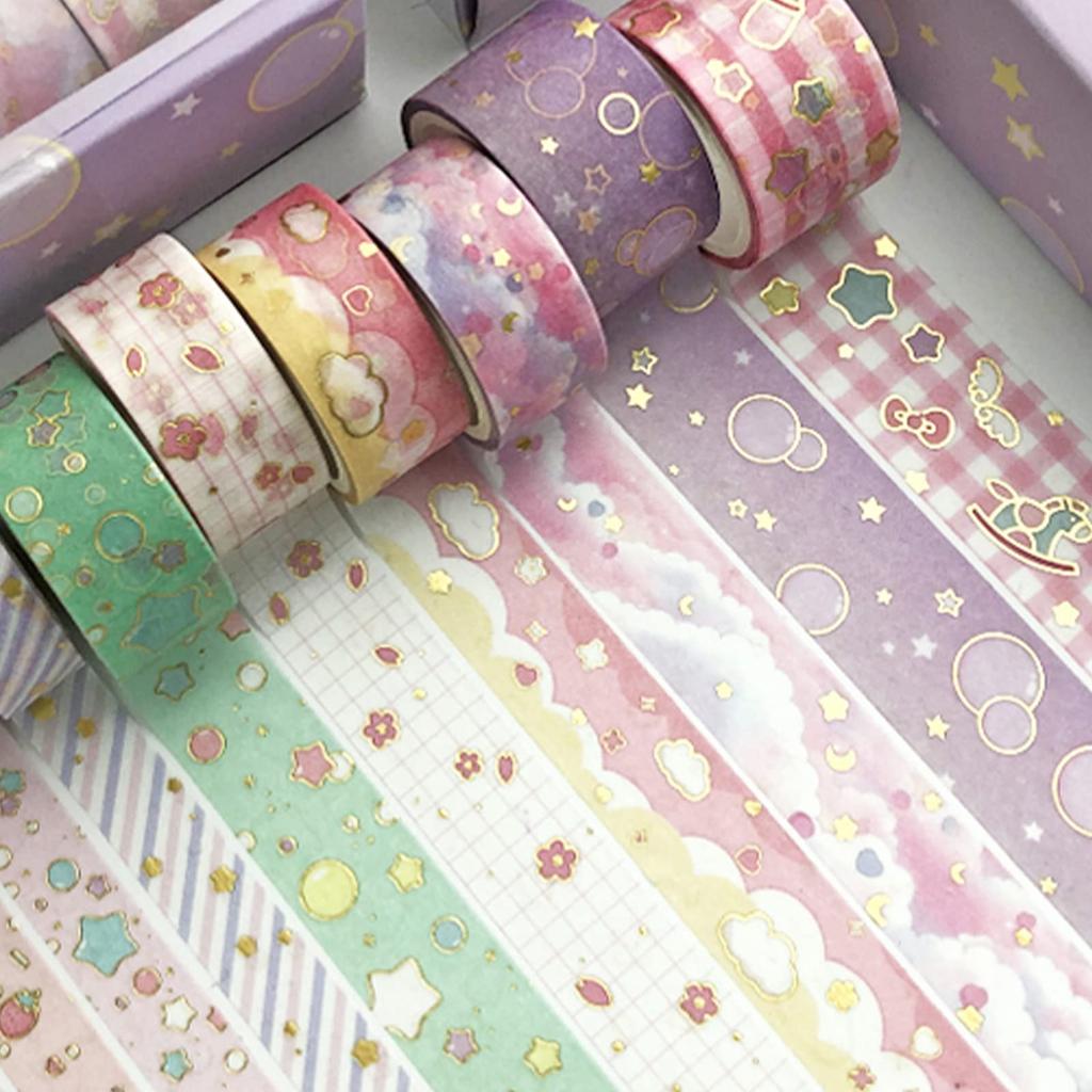 YUBX Masking Set of Creative Washi Tape with Gold Foil Perfect for DIY Gift and Gift Decoration Tape, 10, Stamping, Crafts, Journals, Planners,