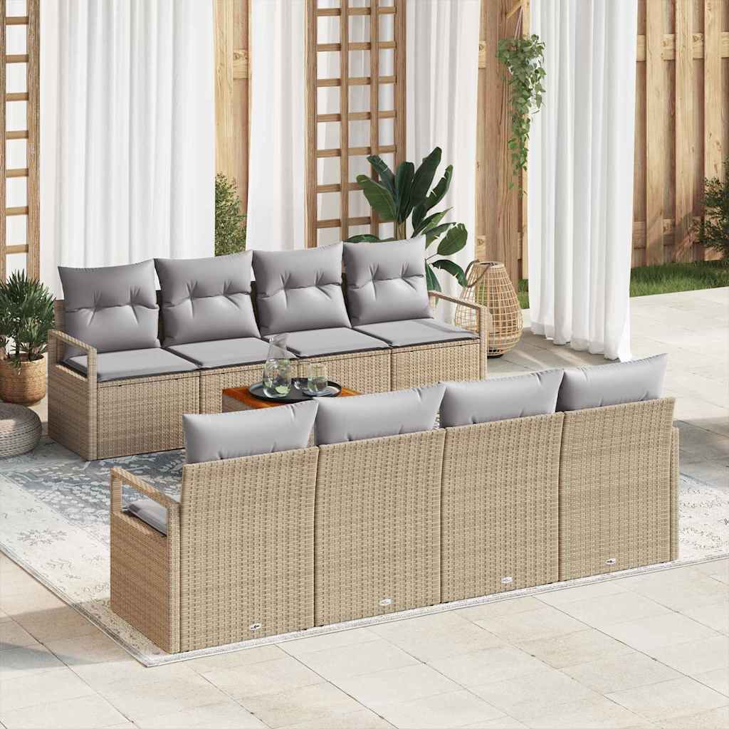 9 Piece Beige Garden Sofa Set with Cushions