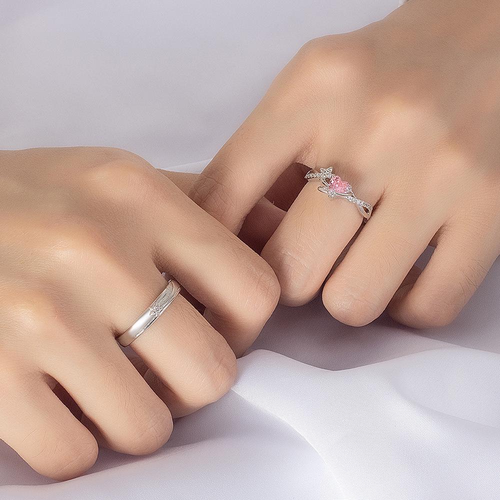 Anelli Personalizzati Cuore Rosa & Stella per Coppia - Design Semplice, Raffinato, alla Moda