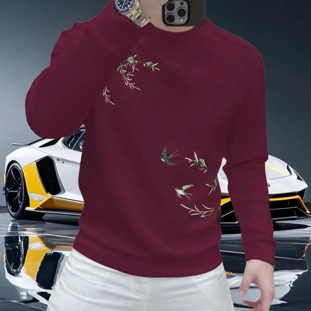 Men's Autumn/Winter Retro Print Chinese Style Crew Neck Hoodie - Trendy, Fashionable, High Quality, Long Sleeve Top
