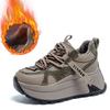 8cm Chunky Sneakers Platform Heel Women Casual Shoes Genuine Leather Comfortable Walking Shoes Warm Fur Winter Shoes