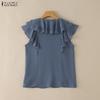 ZANZEA Women Elegant Ruffles V-neck Solid Color Sleeveless Blouse