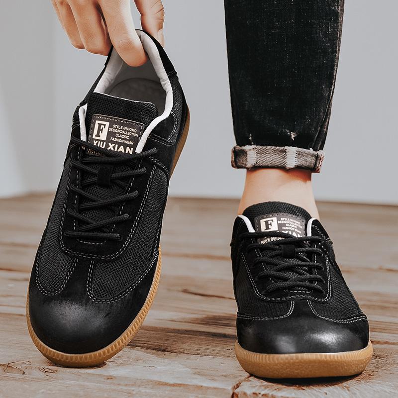 Casual Shoes For Men Breathable Mesh Genuine Leather Board Sneakers Men Flats Footwear Walking Shoes Sports Wear Resistant