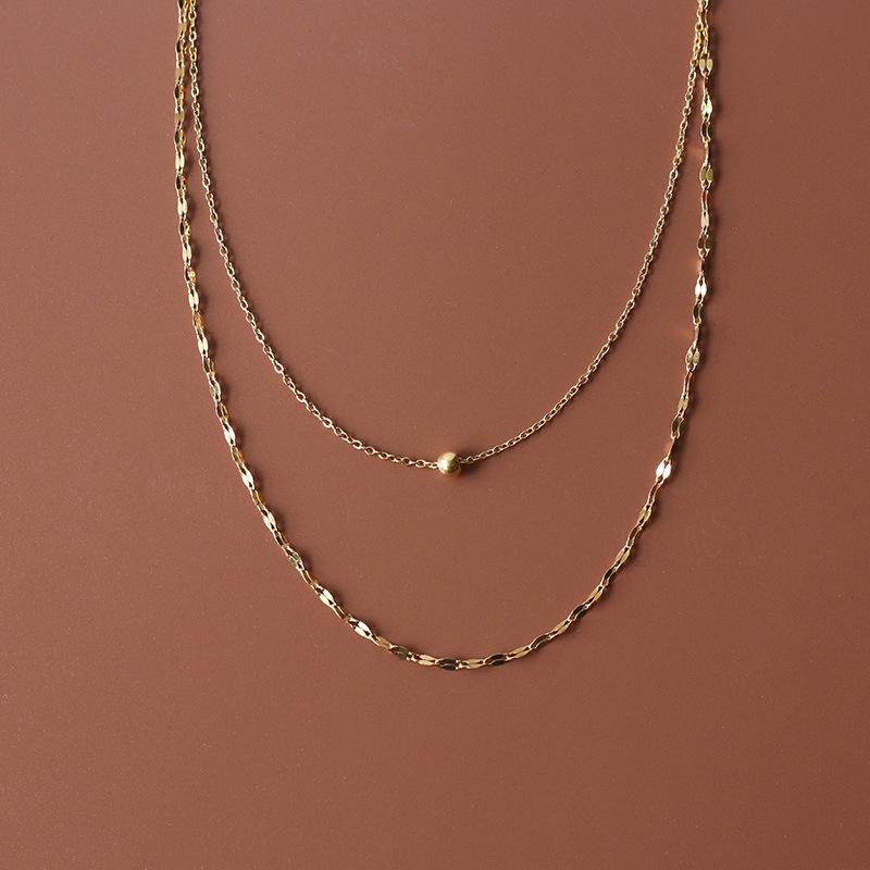 French Starlight Gold Beaded Double Layer Clavicle Necklace - Colorfast Titanium Steel
