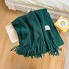 Women Girls Elegant Scarf Winter Thicken Warm Solid Color Knitted Long Tassel Scarves Soft Cotton Thickened Shawl Wraps Women