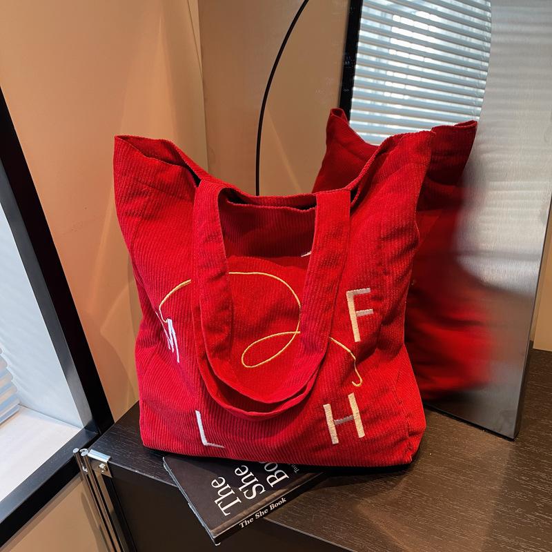 Korean Version of the New Alphabet Printed Bag Women's Large-capacity Canvas Shoulder Bag Casual Fashion Portable Drawstring Fresh Bag